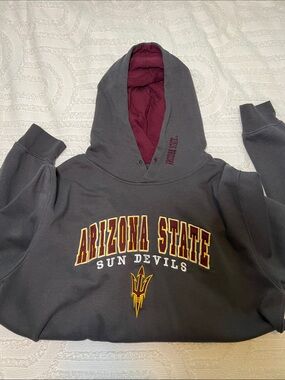 Colosseum Gray Hoodie with Maroon Lining and Gold Lettering